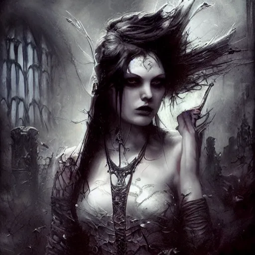Prompt: gothic horror by raymond swanland, highly detailed, dark tones