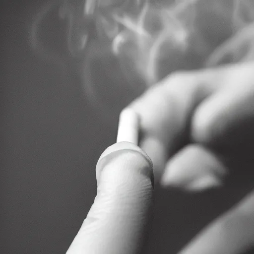 Image similar to Close-up of hyperrealistic soft hand holding cigarette with smoke, white background, 4K
