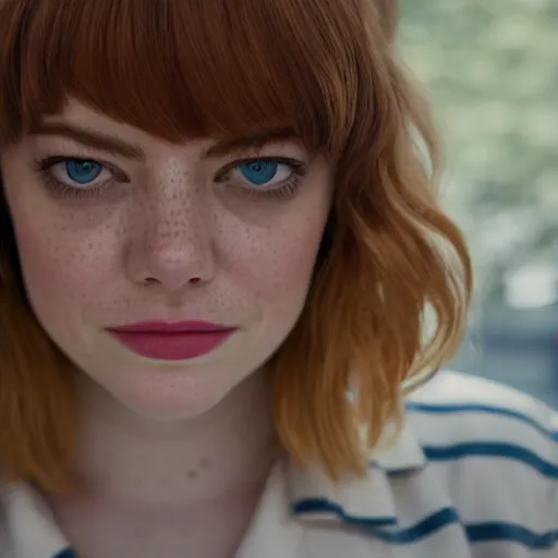 Image similar to Emma Stone in Stranger Things, XF IQ4, 150MP, 50mm, f/1.4, ISO 200, 1/160s, natural light, Adobe Lightroom, DxO Photolab, Corel PaintShop Pro, rule of thirds, symmetrical balance, depth layering, polarizing filter