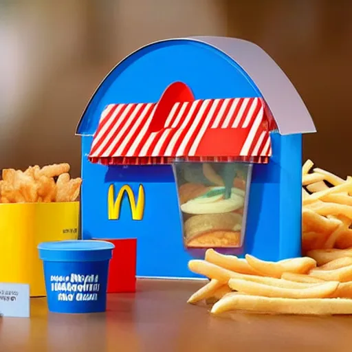 Prompt: mcdonalds happy meal made out of blue paint