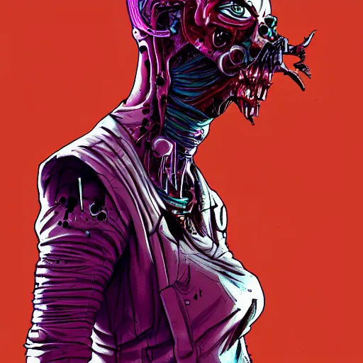 Prompt: cyberpunk zombie, sharp lines, digital, artstation, colored in