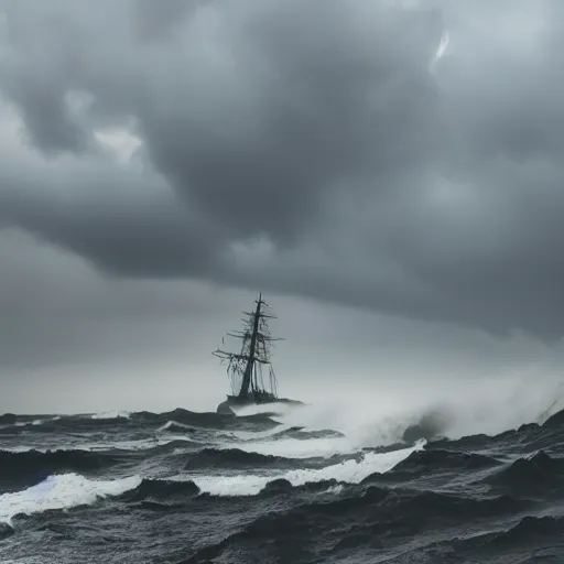 Image similar to Stormy sea, big waves, rain, lightning, gray clouds, old wooden ship, Giant Tentacles rising from water, Canon EOS R3, f/1.4, ISO 200, 1/160s, 8K, RAW, unedited, symmetrical balance, in-frame.