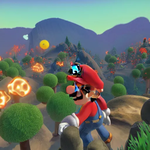 Image similar to An in-game screenshot of super mario in the Outer Wilds, 4k HD