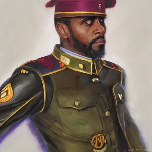 Image similar to full body portrait of saber from fate as the dictator of the los angeles lakers in full military garb, oil on canvas by william sidney mount, trending on artstation