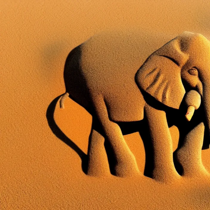 Image similar to fantasy art of an elephant made of sand in the middle of a very sandy desert storm sand, 4 k, high quality, sharp, 1 6 k, trending in artstation