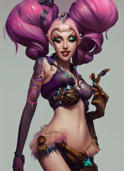 Image similar to jinx, from league of legends, au naturel, hyper detailed, digital art, trending in artstation, cinematic lighting, studio quality, smooth render, unreal engine 5 rendered, octane rendered, art style by klimt and nixeu and ian sprigger and wlop and krenz cushart