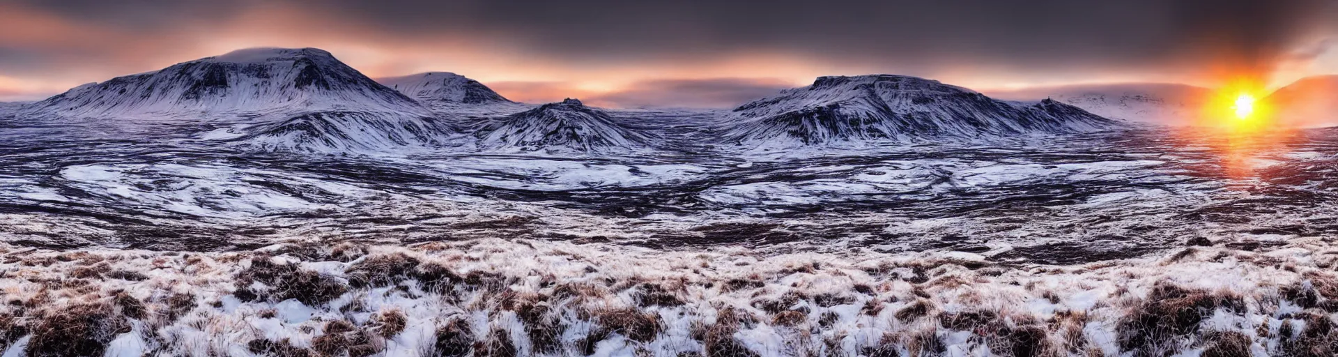 Prompt: beautiful snowy mountain landscape of iceland with a majestic sunrise and, art, high detail, high definition, photorealistic, hdr,