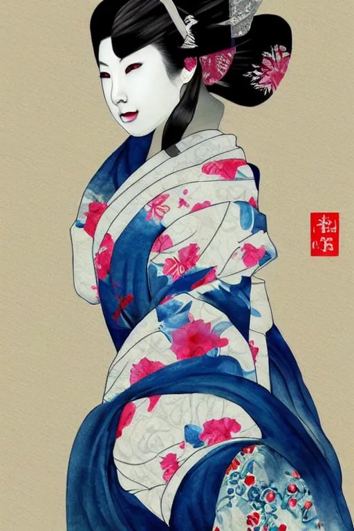 Prompt: beauty geisha, digital art, 8k, character, realistic, portrait, photorealism, japan watercolour, masterpiece art