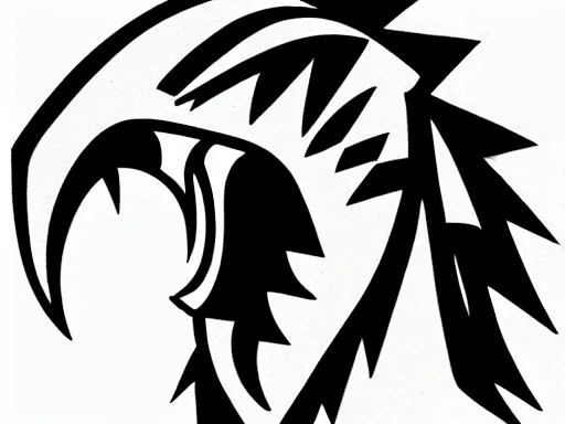 Image similar to pen sketch!!! of a stylized angry energetic dynamic velociraptor!!! sports logo!!! black and white