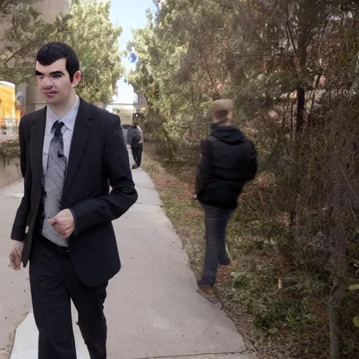 Prompt: nathan fielder walking around dante's inferno