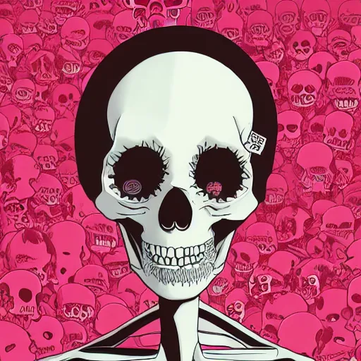 Image similar to anime manga skull portrait girl female skeleton illustration hyperrealistic art Geof Darrow and will cotton the Simpsons pop art nouveau