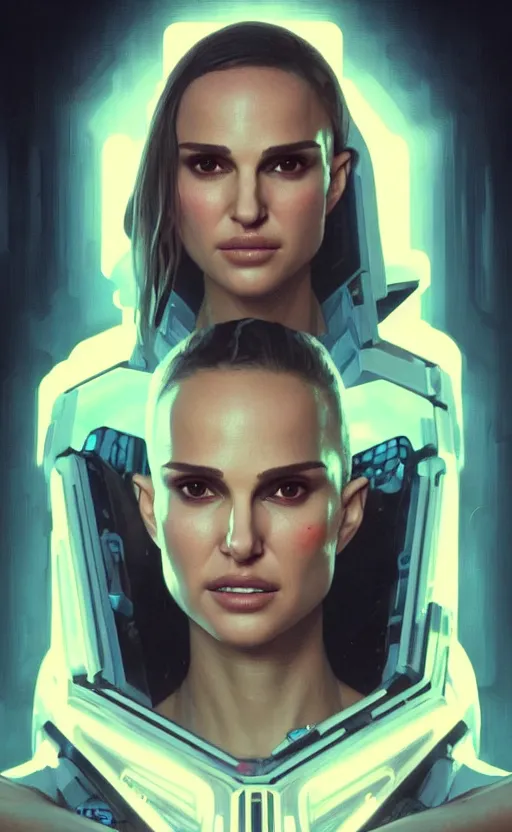 Image similar to portrait of Natalie Portman as a character in arabian Cyberpunk 2077, looking at camera, intricate, dystopian, sci-fi, extremely detailed, digital painting, artstation, concept art, smooth, sharp focus, illustration, intimidating lighting, incredible art by artgerm and greg rutkowski and alphonse mucha and simon stalenhag