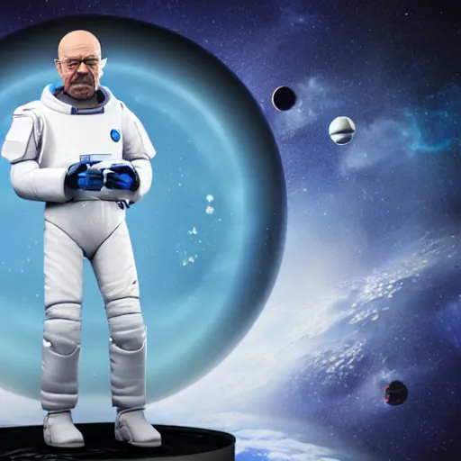 Image similar to 3 d render of walter white in space with nothing but shorts, 4 k image, space themed