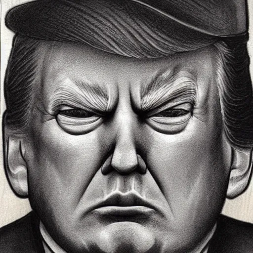 Image similar to creepy criminal police sketch of donald trump, uncanny!!!!!!!!