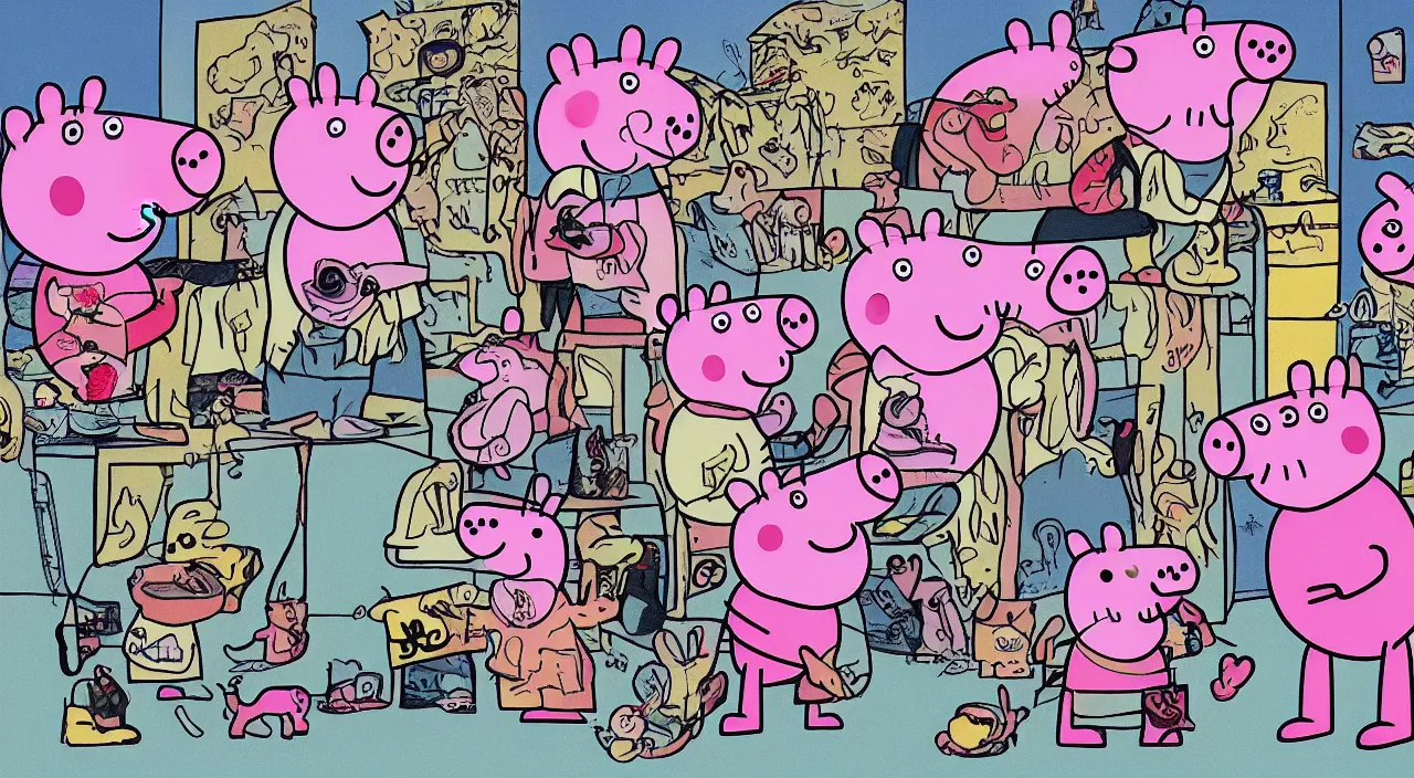 Image similar to peppa pig, artwork by tom of finland