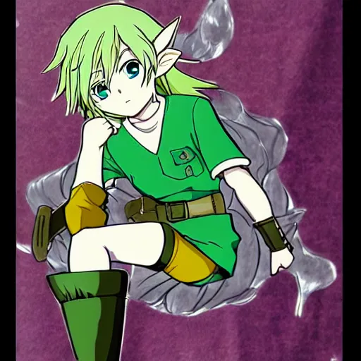 Image similar to anime illustration of saria kiss link