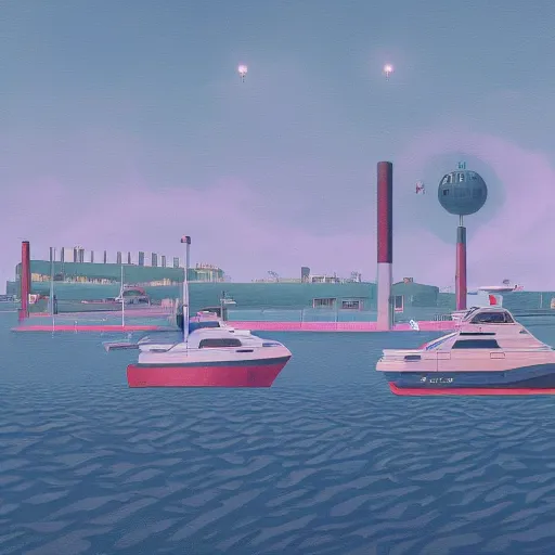 Image similar to yachting club by simon stalenhag