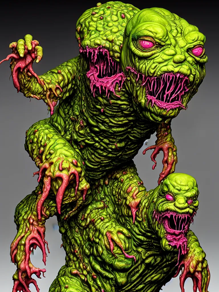 Prompt: hyperrealistic rendering, fat smooth wet cronenberg flesh monster smooth kaiju by art of skinner and richard corben and jeff easley, product photography, action figure, sofubi, studio lighting, colored gels