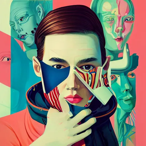 Prompt: Fashion weak portrait of people with sanitary mask, Tristan Eaton, artgerm, Victo Ngai, RHADS, ross draws