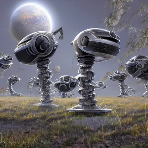 Image similar to planet inhabited by robots, photorealistic