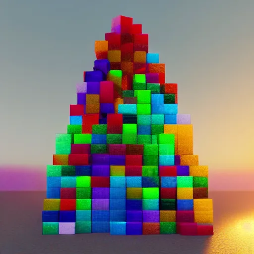 Prompt: abstract art of a stack of cubes, each smaller than the last, a pyramid of multicolored cubes, unreal engine, artstation, satisfying