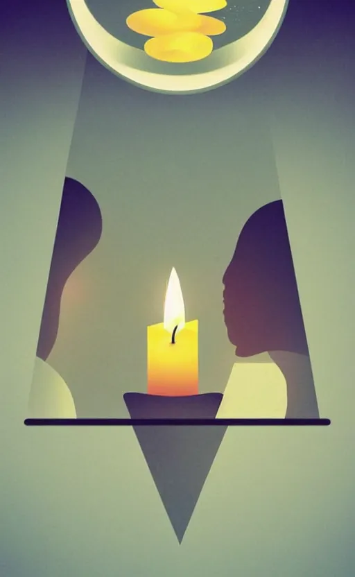 Image similar to illustration with a set of beautiful scented candles, close - up photo in cozy interior, candle lighting, shadow play, light refraction, mirror, glowing, pinterest, an art deco painting by tom whalen, trending on behance, art deco, digital illustration, storybook illustration, grainy texture, flat shading, vector art, airbrush, pastel, watercolor, poster