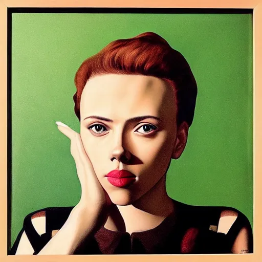 Image similar to “Scarlett Johansson portrait, Rene Magritte”