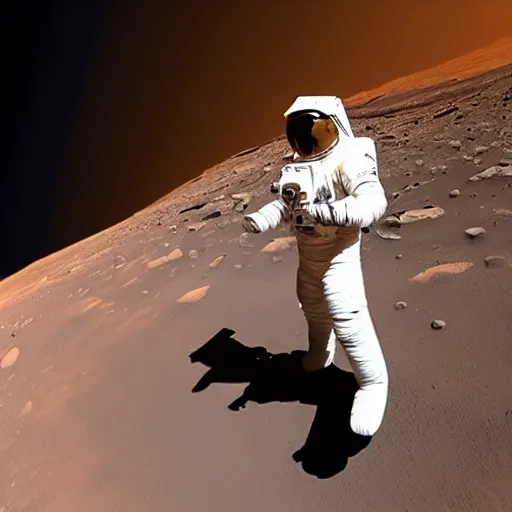 Prompt: an astronaut is taking a selfie on Mars