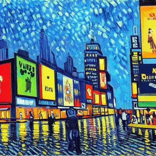 Prompt: time square painted by van gogh