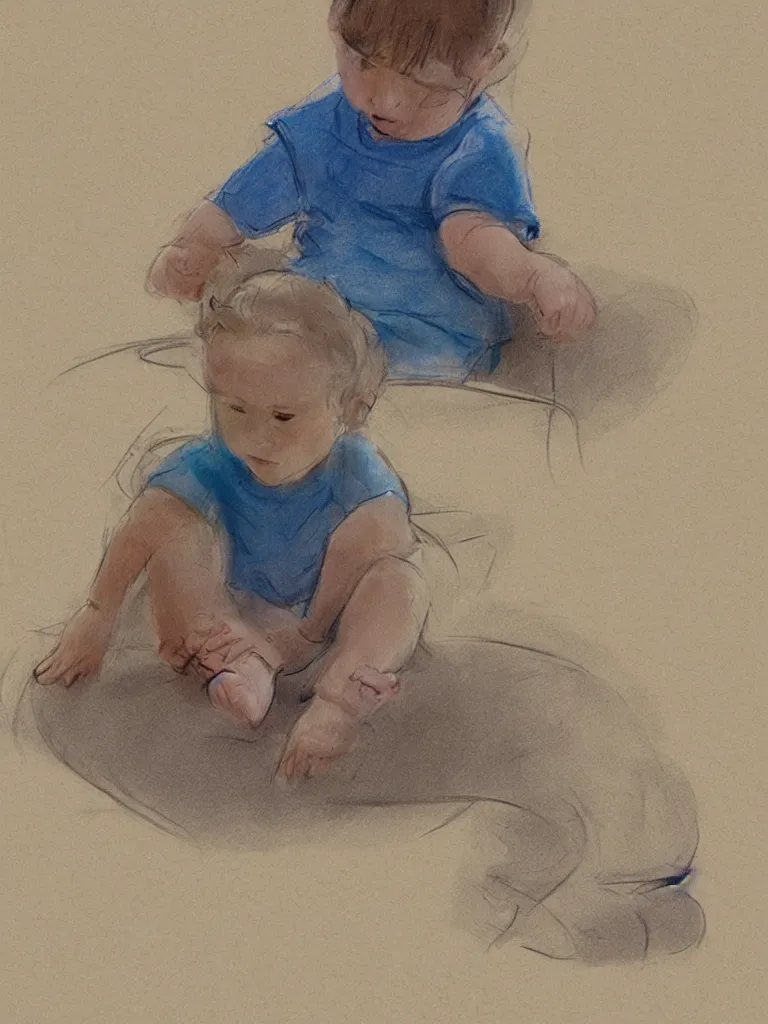 Prompt: sketch of child sitting, by disney concept artists, blunt borders, rule of thirds, beautiful light