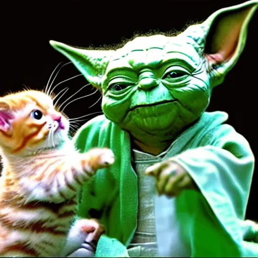 Image similar to Jedi master yoda playing with a kitten 8k