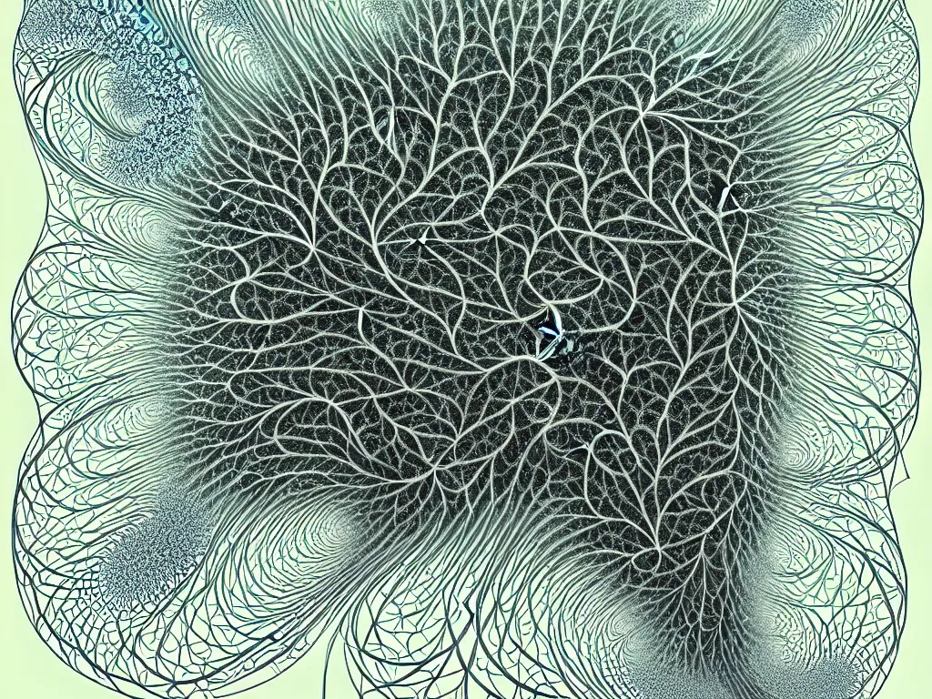 Image similar to hyper detailed rendr of fractal geometry platonic with neurons network, neo surrealism, art by ernst haeckel and daniel martin diaz