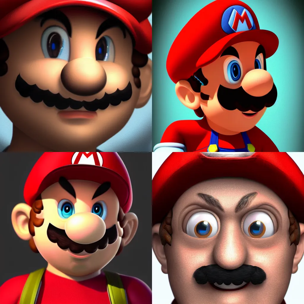 Prompt: Realistic Art Of Mario As A Human, 4K, HD, Creepy