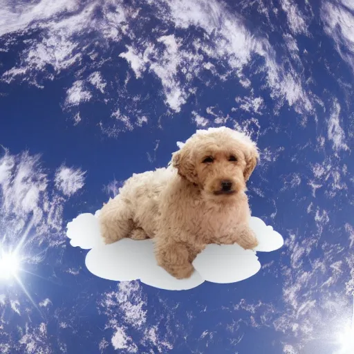 Prompt: a cloud made of dog floating in space