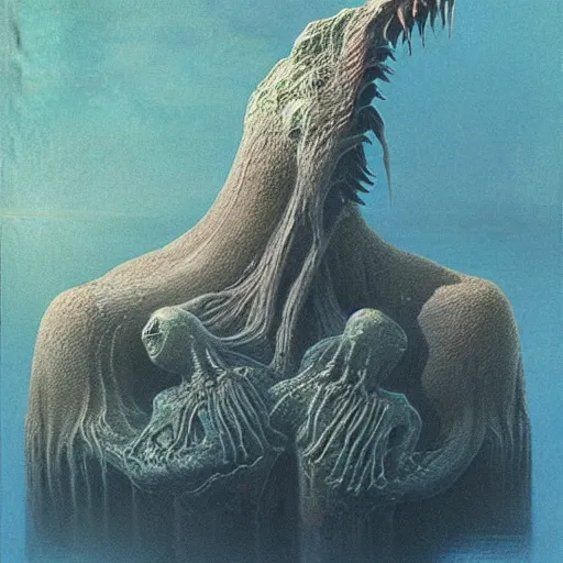 Image similar to a water monster 4k by zdzisław beksiński