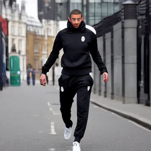 Image similar to skinny mixed race man wearing a tracksuit with trousers are half way down in london