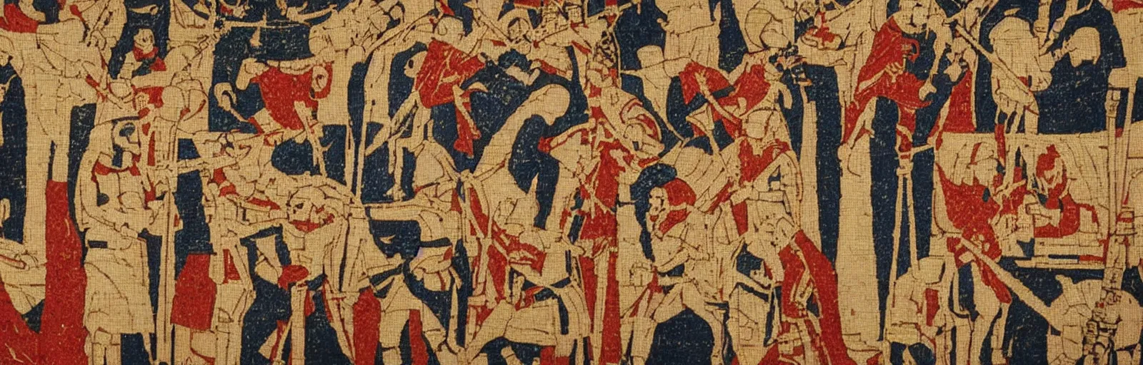 Image similar to a medieval tapestry depicting the star wars saga