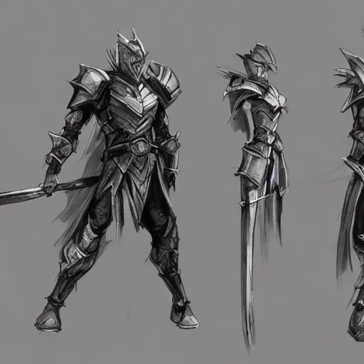 Prompt: china ink concept art of lithe knight