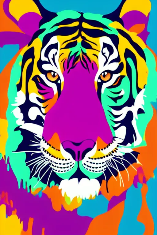 Prompt: minimalist boho style art of a colorful tiger, illustration, vector art