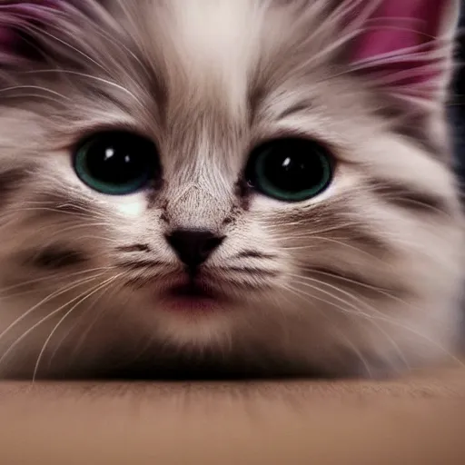 Image similar to portrait of a cute fluffy kitten, big eyes, pixar