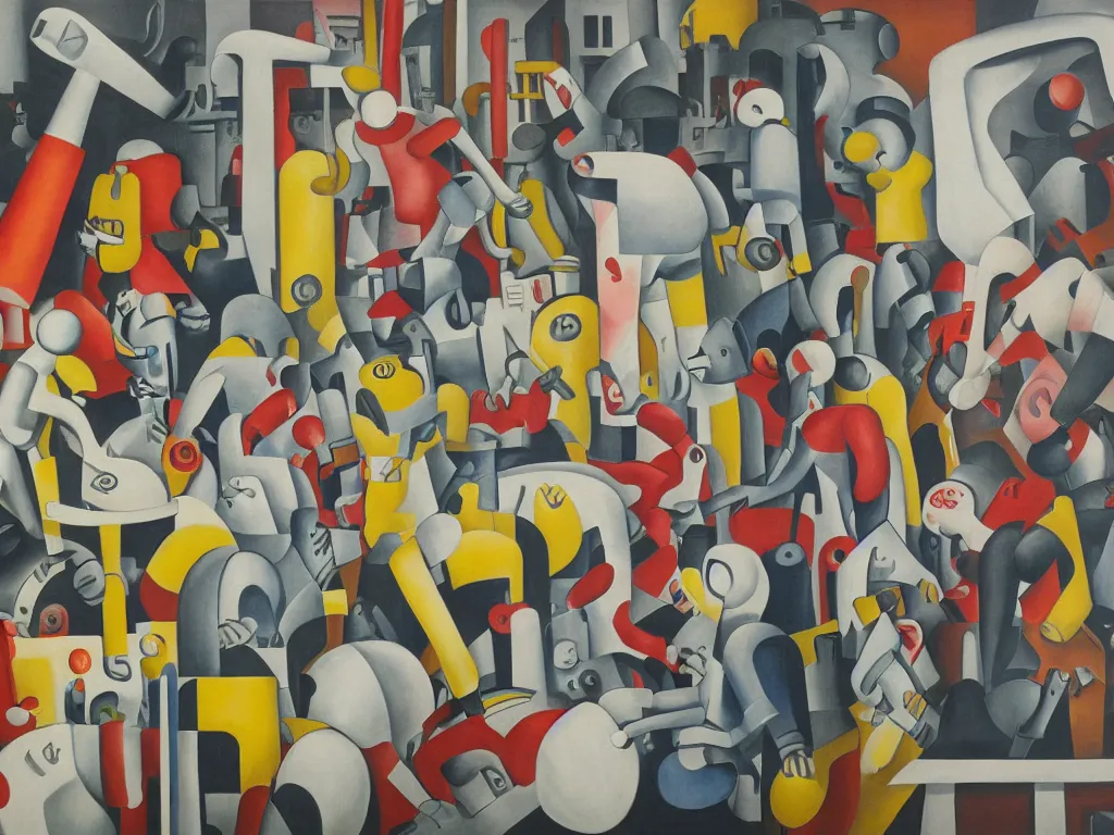 Image similar to painting of economic devastation due to robots replacing in the style of fernand leger, high detail, 8 k, moma