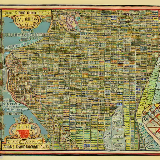 Prompt: Map of the City of Chicago, in the style of the Piri Reis map