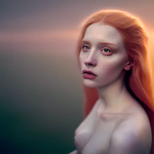 Image similar to photographic portrait of a stunningly beautiful english renaissance female in soft dreamy light at sunset, beside the river, soft focus, contemporary fashion shoot, in a denis villeneuve and tim burton movie, by edward robert hughes, jimmy nelsson, extremely detailed, breathtaking, hyperrealistic, perfect face, octane render