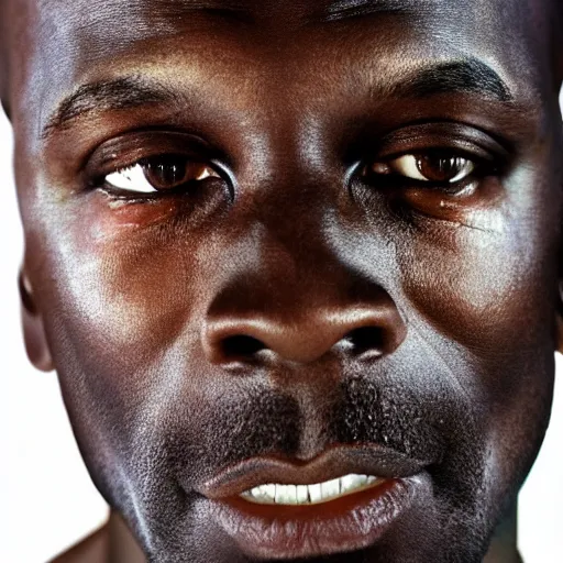 Prompt: Photo of Michael Jordan as spynx, gold, metalic skin, close-up, very detailed facial features, by Martin Schoeller