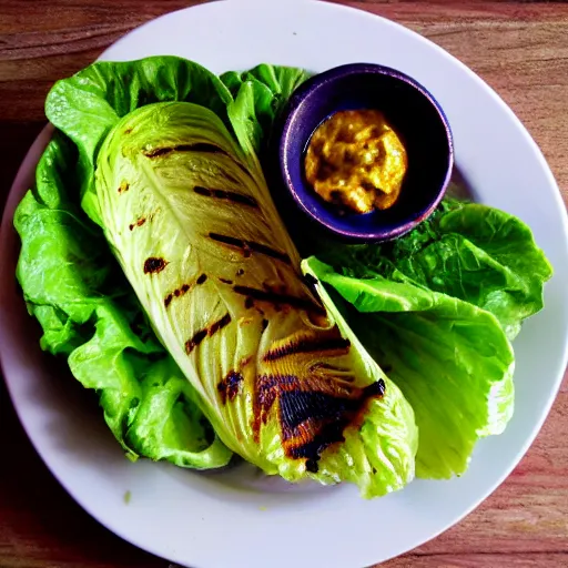 Prompt: grilled lettuce with mustard