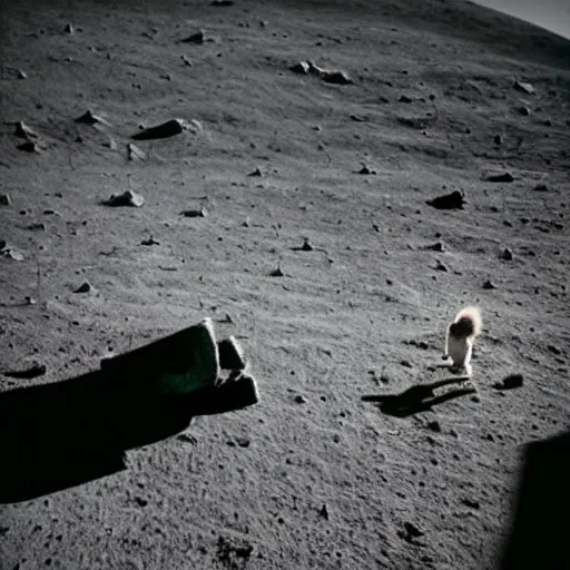 Image similar to a child taking his dog for a walk on the moon near the human settlement