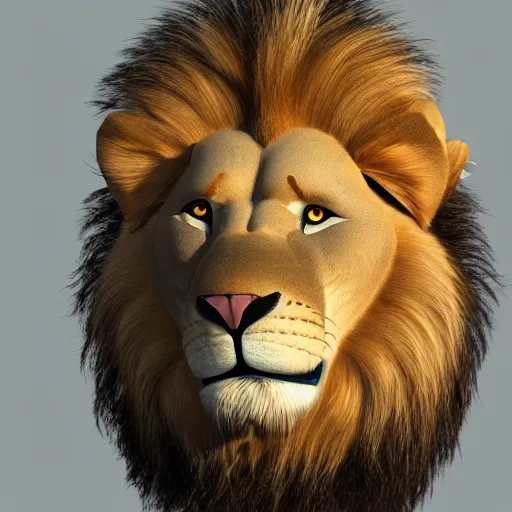 Prompt: a lion shaped like a furry fuzzy ball, 3 / 4 pose, highly detailed face, realistic, unreal render, studio lighting, 8 k, sharp focus
