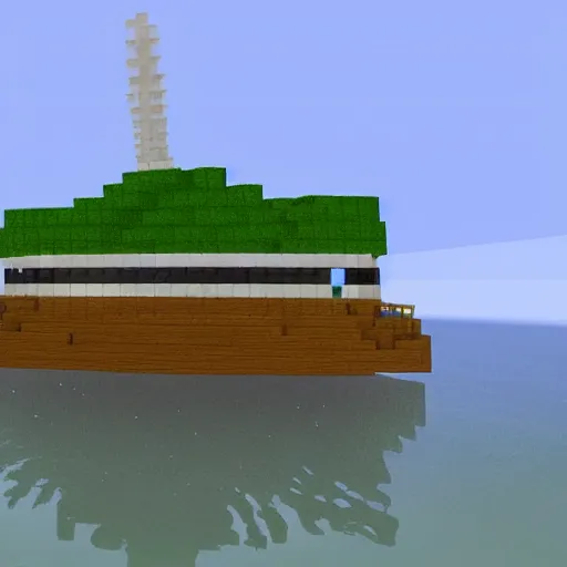 Prompt: a ferry at the sea, art by minecraft