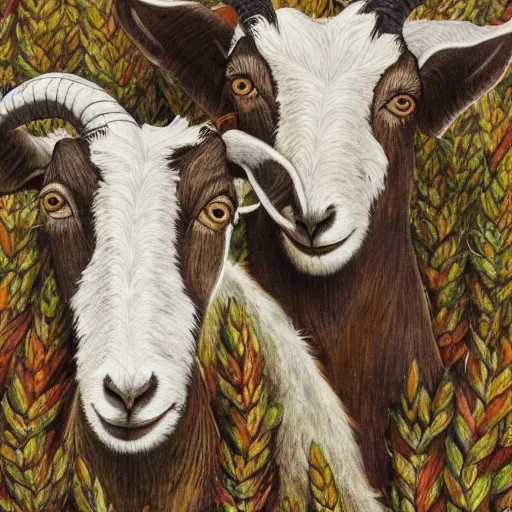 Image similar to people and goats by Hamid Savkuev, close-up, botanical illustration