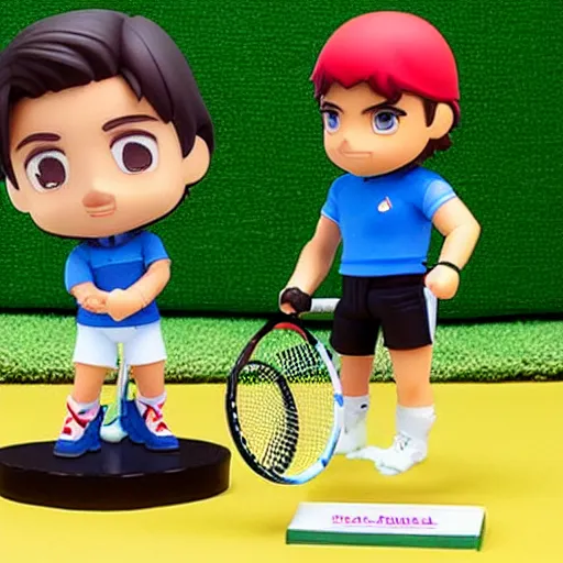 Image similar to rafael nadal! as nendoroid, background is tennis court, kodak film